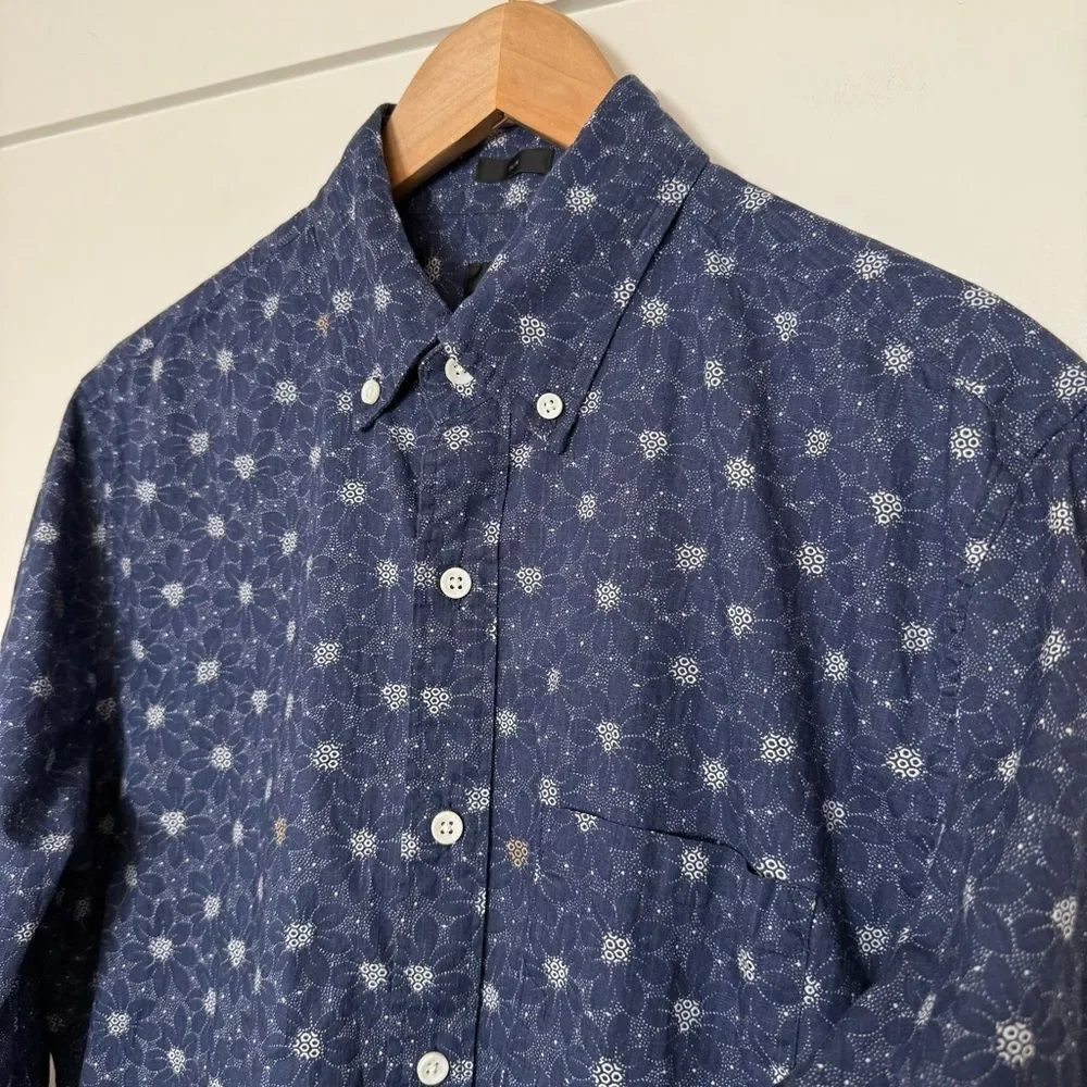 J Crew Shirt Mens Sz M Navy Blue Slim Fit Floral Button Down Long Sleeve Preppy